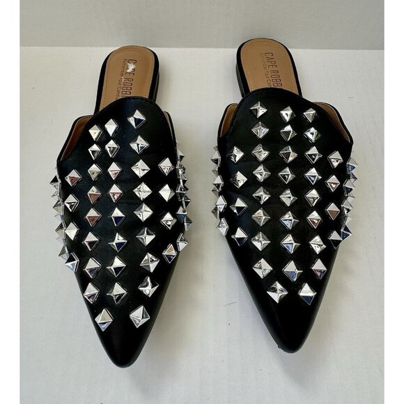 Cape Robbin Enny Silver Studded Mules Black Women SZ 6.5 - Picture 4 of 4